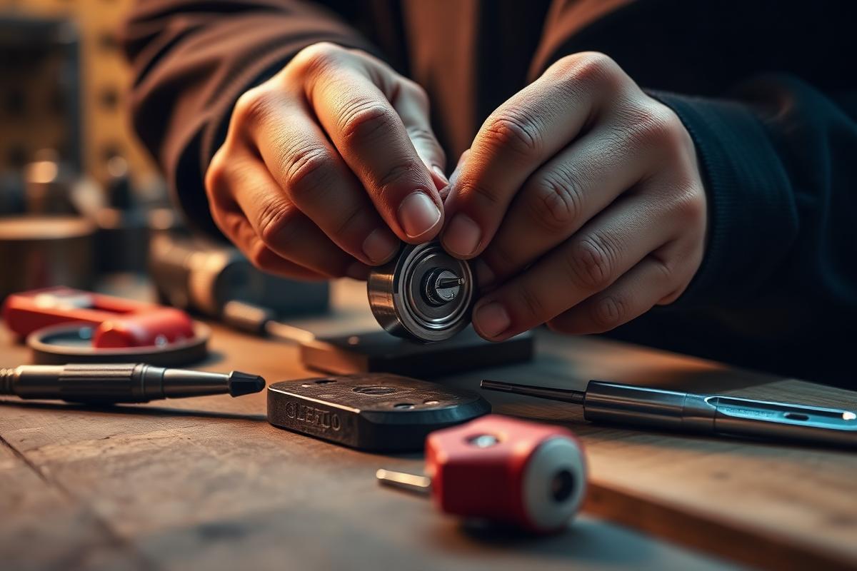 Locksmith rekeying a residential lock cylinder
